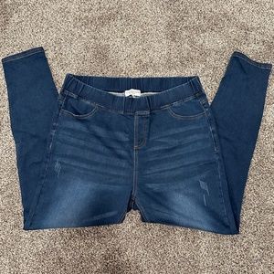 Chic Soul 2X Pull On Dark Blue Denim Jeggings with Distressing